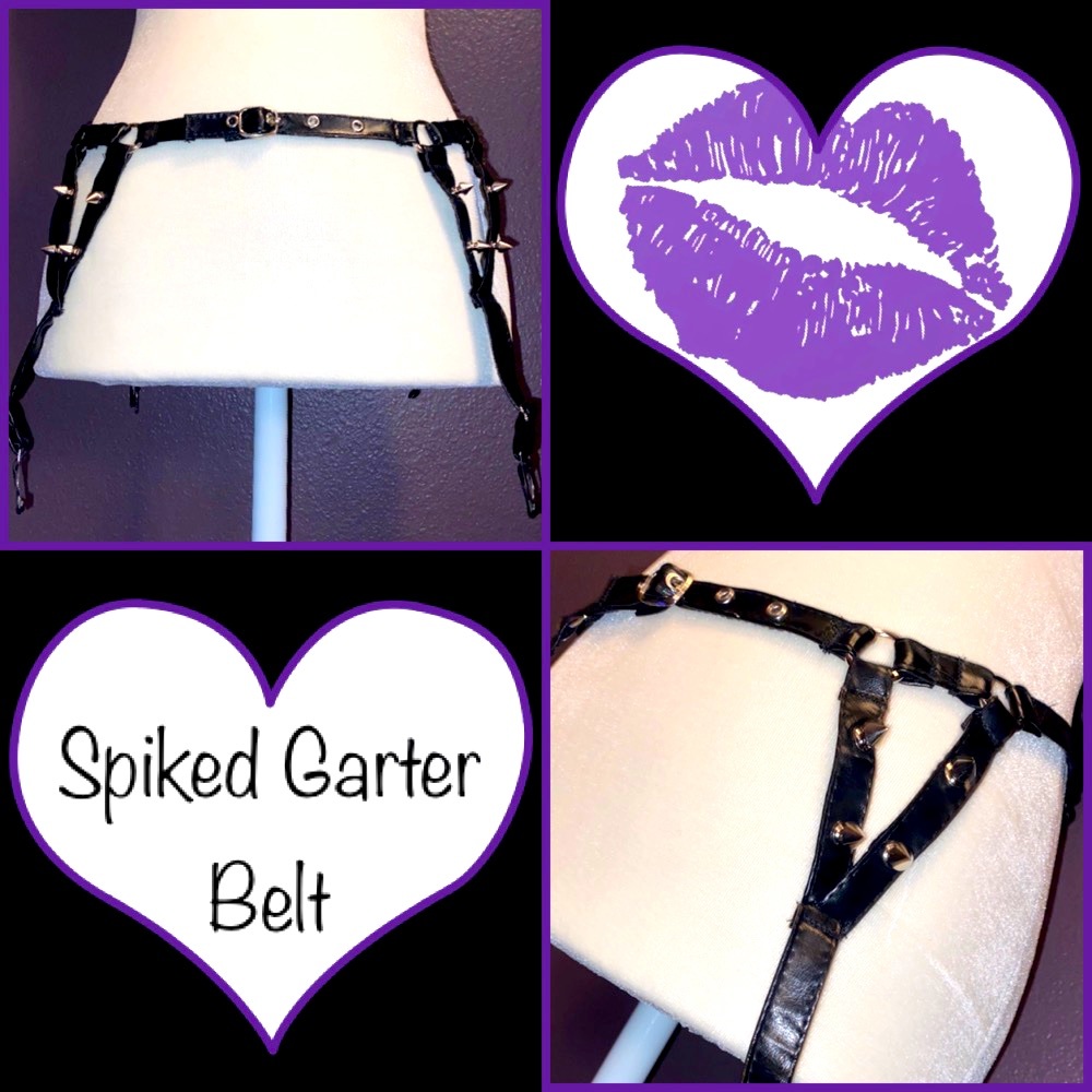 2/$15 Spiked Garter Belt Faux Leather Black